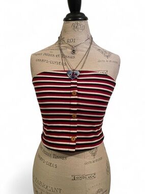 Whimsigoth Striped Buttoned Crop top • Size - L • Brand - Ups & Downs